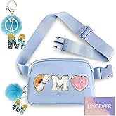 Lingdeer Personalized Belt Bag with Keychain, Fanny Pack for Girls Women, Initial Birthday Gifts for Teen Girls Mom, Crossbody Bag, Small Waist Packs, Travel Essential Preppy Gifts (Blue M)