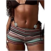 SOLY HUX Women's Knit Striped Micro Shorts Y2k Crochet Elastic Low Rise Color Block Beach Mini Shorts