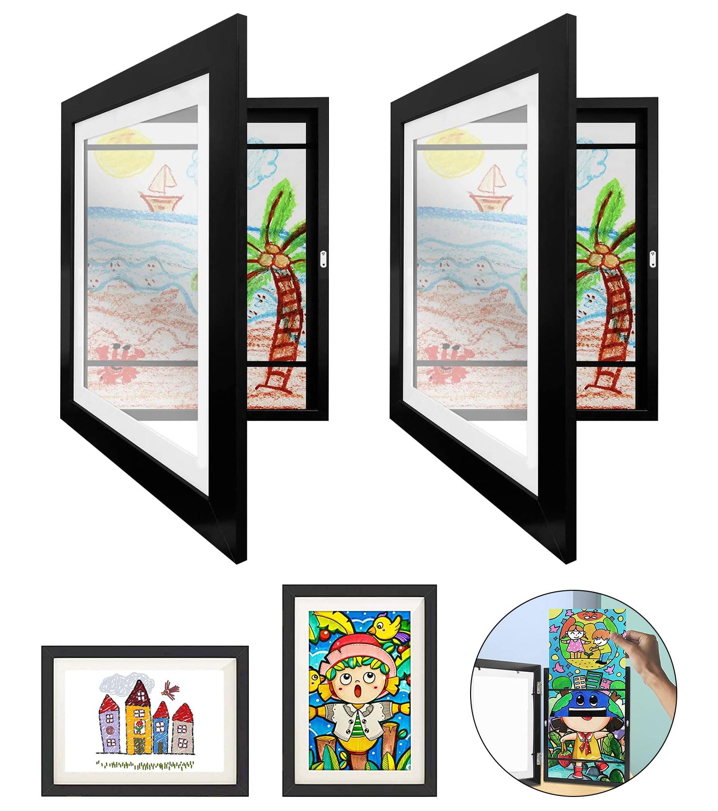 Tesyeux Pack of 2 ArtPhotoFrame for Children, A4 Hinged Wooden PictureFrame, Fillable Front Opening for Artwork, Ideal for Children's Drawings, Art Projects, Home — image 1