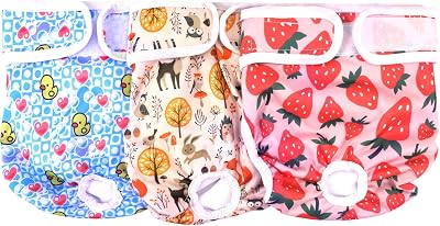 Medo 3 Packs Reusable Dog Nappies XL 60-70 cm Pink Blue Yellow