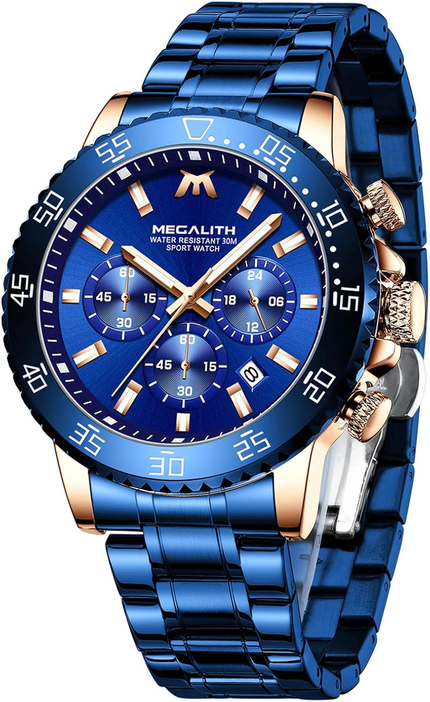 Montre Homme Chronographe HANPOSH - Acier Inoxydable, Étanche 30m, Cadran Lumineux