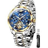OUPINKE Gold Men Automatic Mechanical Wrist Watches Luxury Dress Tungsten Steel Luminous Waterproof Sapphire Diamond Calendar Best Gifts Men