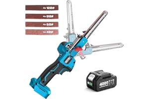 SEESII Cordless Detail File Sander: Belt Sander with Brushless Motor, 4.0 Ah Lithium-Ion Battery & Charger - 6 Speeds Max 2300FT/Min - 16 Sanding Belts(40#/60#/80#/120#) for Wood Metal Plastic