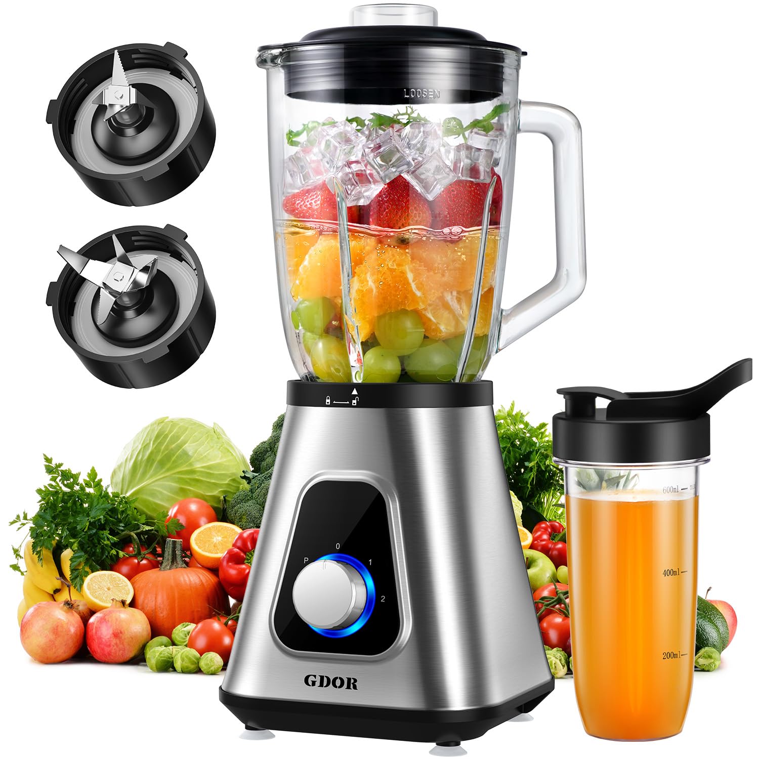 Photo 1 of GDOR 1200W Blender for Smoothies and Shakes, 52 Oz Countertop Blender & 22 Oz Personal Blender Combo, 6-leaf Blade, 3 Adjustable Speed for Juices, Frozen Fruit Drinks, Sauces, Self-Cleaning