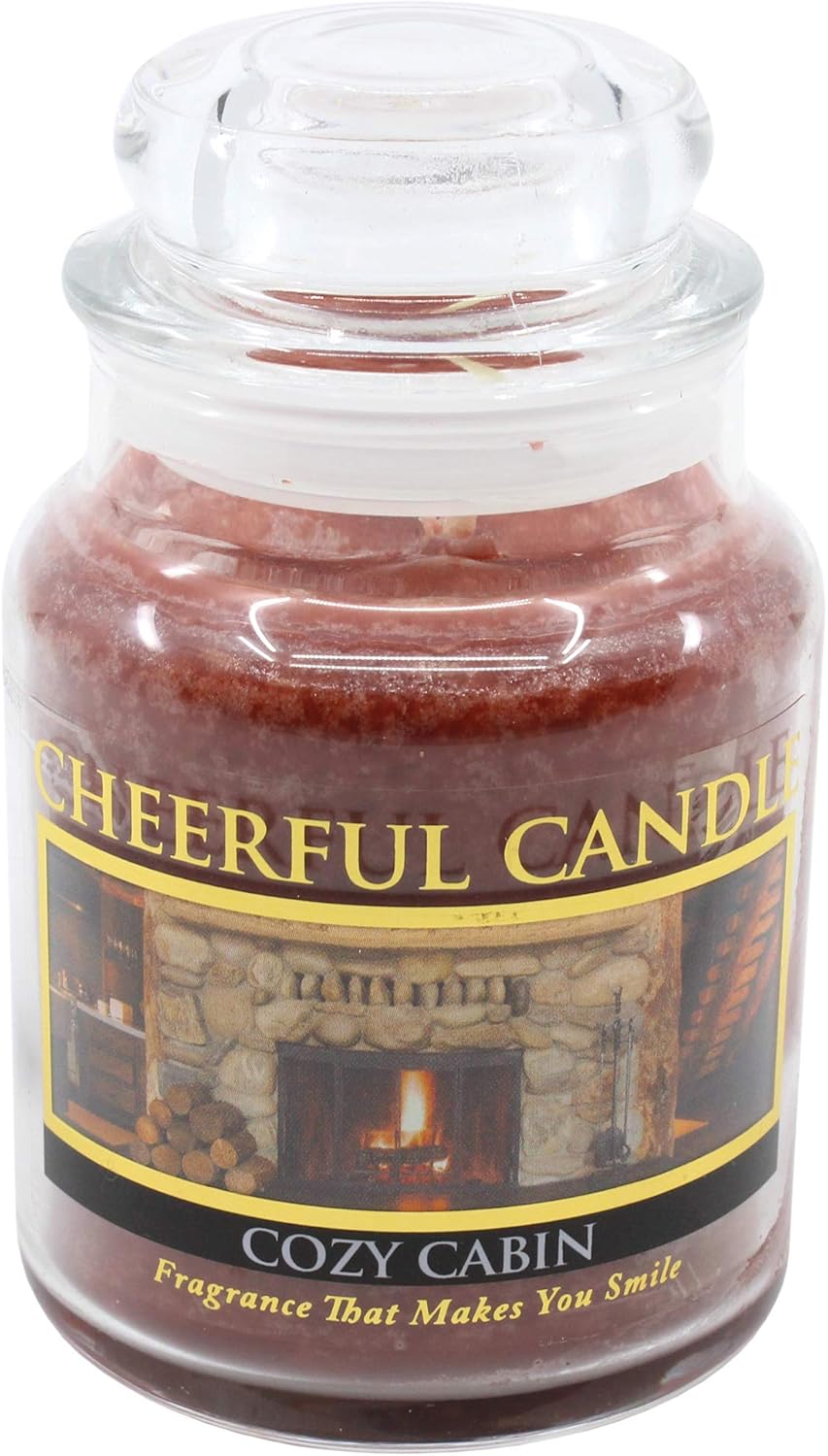 A Cheerful Giver - Cozy Cabin Scented Glass Jar Candle (6 oz) with Lid & True to Life Fragrance Made in USA: Home & Kitchen