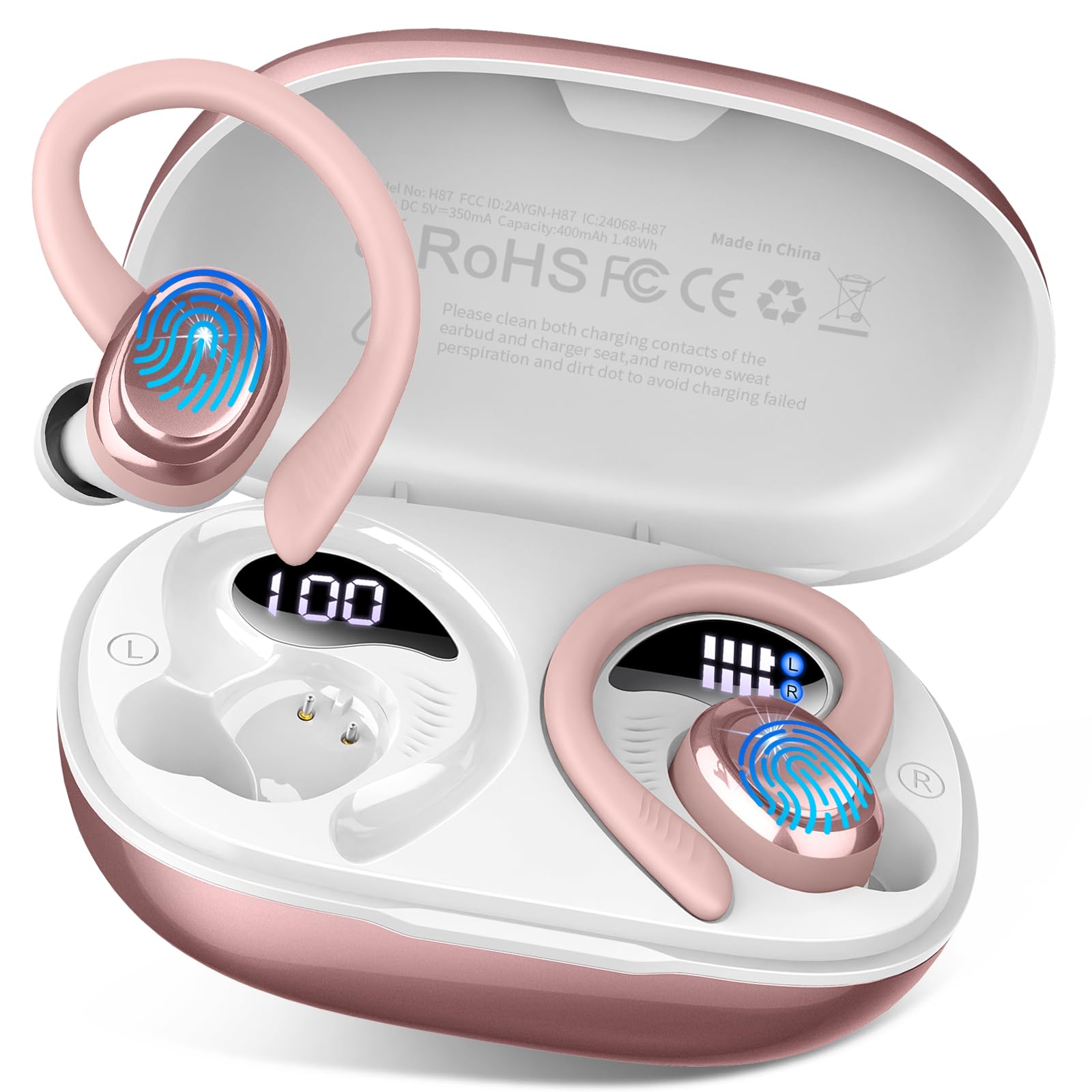 Photo 1 of Wireless Earbuds Bluetooth 5.4 Headphones Sport, 2025 Bluetooth Earbuds with Earhooks, 50H Stereo Over Ear Buds, Earphone with 4 ENC Noise Canceling Mic, IP7 Waterproof Headset for Running/Gym/Workout
