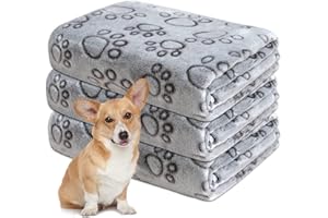 GORGELLY 1 Pack 3 Dog Blankets for Small Dogs, Soft Fleece Dog Blanket Fluffy Pet Blanket Warm Sleep Mat Grey Cute Paw Print Puppy Cat Blanket, Flannel Throw for Washable Dog Bed, Blanket for Dogs, 30"x20"