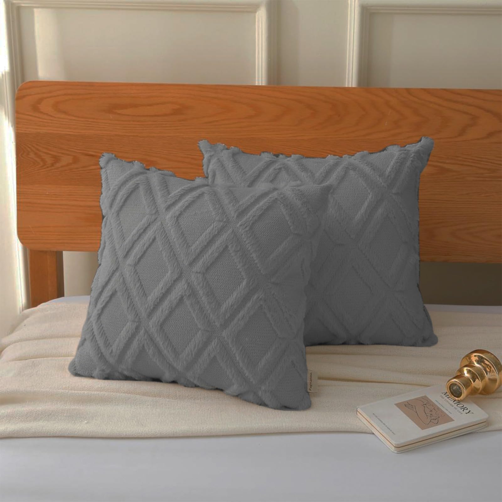 Pagnanno. Set of 2 & 4 Soft Velvet Cushion Covers 45x45cm(18x18 Inches) D8 Throw Pillowcases Square Covers for Chairs,living room,bedroom Invisible Zipper (45x45cm (18x18inch), Dark Grey, 2)