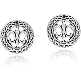 AeraVida Vintage Fleur De Lis or French Lily .925 Sterling Silver Stud Earrings | Celtic Frame Dainty Intricate .925 Silver Jewelry for Women