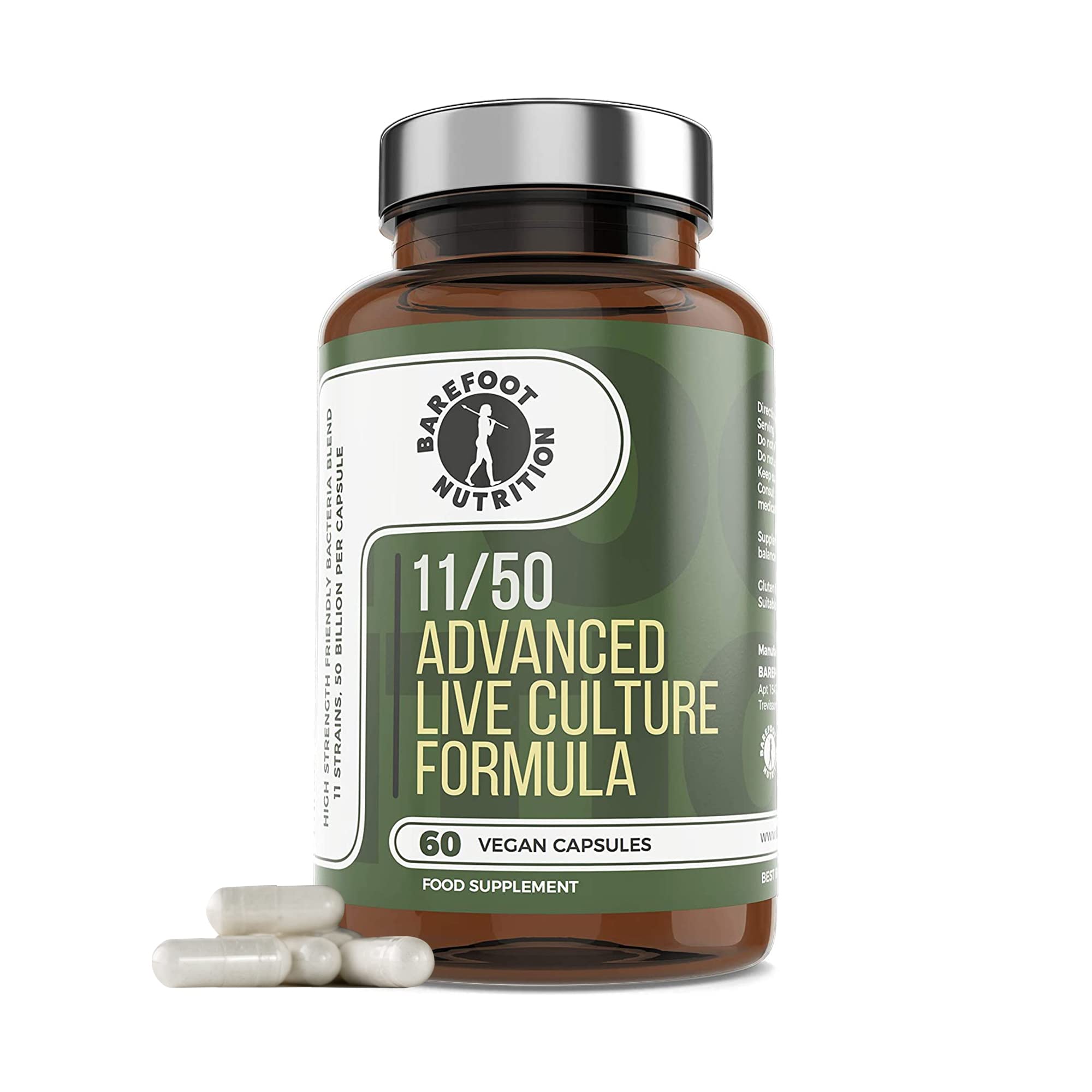 Barefoot Nutrition - Advanced Live Culture Formula, with 11 Key Strains at 50 Billion CFU per Capsule, High Strength Probiotic Supplement, Supports Gut Health, 60 Vegan Capsules