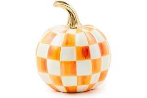 MACKENZIE-CHILDS Mini Pumpkin, Resin Halloween Home Decor, Orange-and-White Orange Check