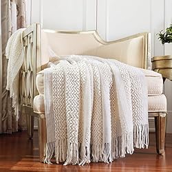 CREVENT Farmhouse Knit Throw Blanket for Couch Sofa