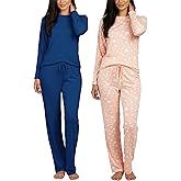 Real Essentials 2 Pack: Women's Comfy Pajama Sets - Short & Long Sleeve Ladies Loungewear Sleepwear PJs (Available In Plus)