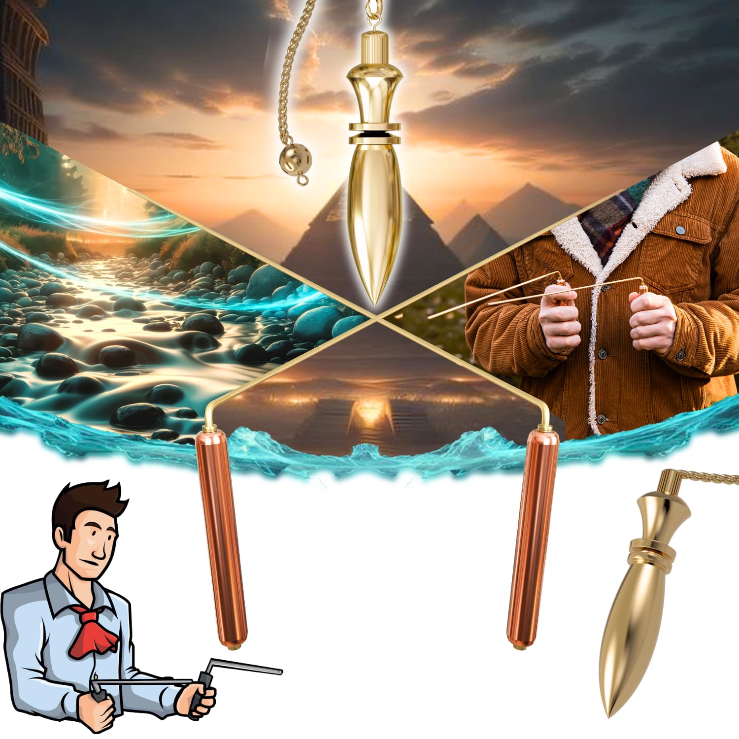 Majestic's Divinatory Wands and Pendulum Pack - Professional Seeker, Egyptian, 9.5 inches, Hand Wash Only