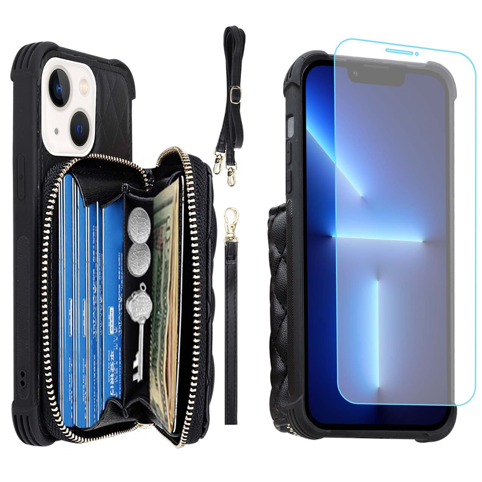 Photo 1 of MONASAY Zipper Wallet Case Fit for iPhone 13,[Glass Screen Protector ][RFID Blocking] 