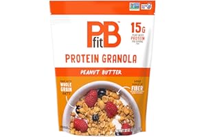 PBfit Peanut Butter Protein Granola, 15g Plant-Based Protein 22% DV, Made with Whole Grain Oats and Chia Seeds, Gluten Free, for Protein Snacks Cereals Breakfast Yogurt, 32 Oz Bag
