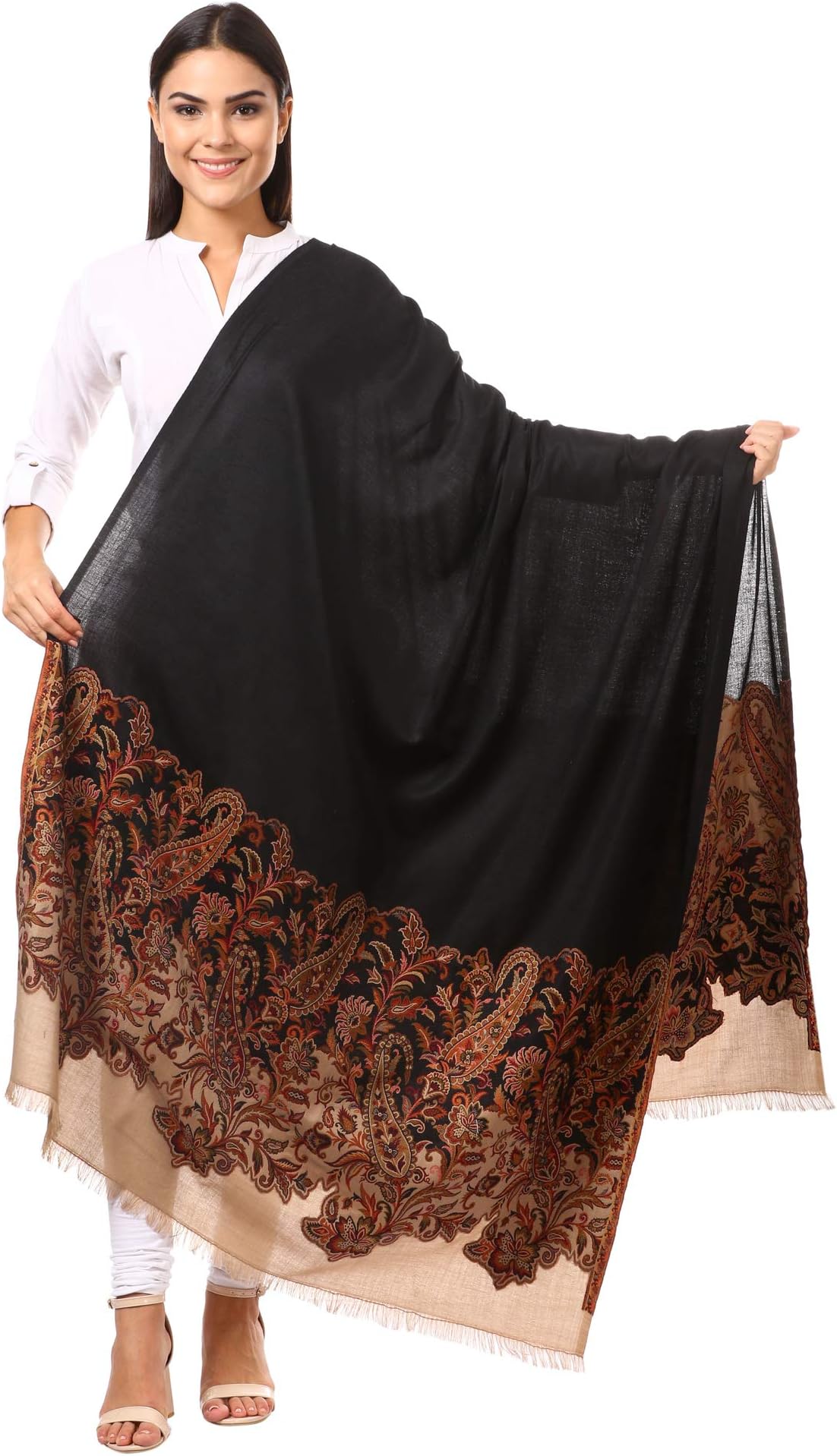 Women's Kashmiri Jamawar Shawl, Jacquard Palla, Warm And Soft, Faux Pashmina