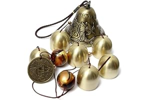2PCS sLucky Dragon Wind Chimes for Outside, Crisp Sound Copper Alloy Bell with 6 Small Bells, Traditional Feng Shui Money Coi