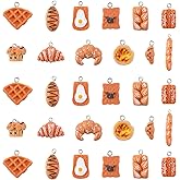 60 Pcs Simulation Bread Toast Charms for DIY Handmade Jewelry Making Cute Resin Food Series Pendants for Necklace Bracelet Earring Craft Supplies
