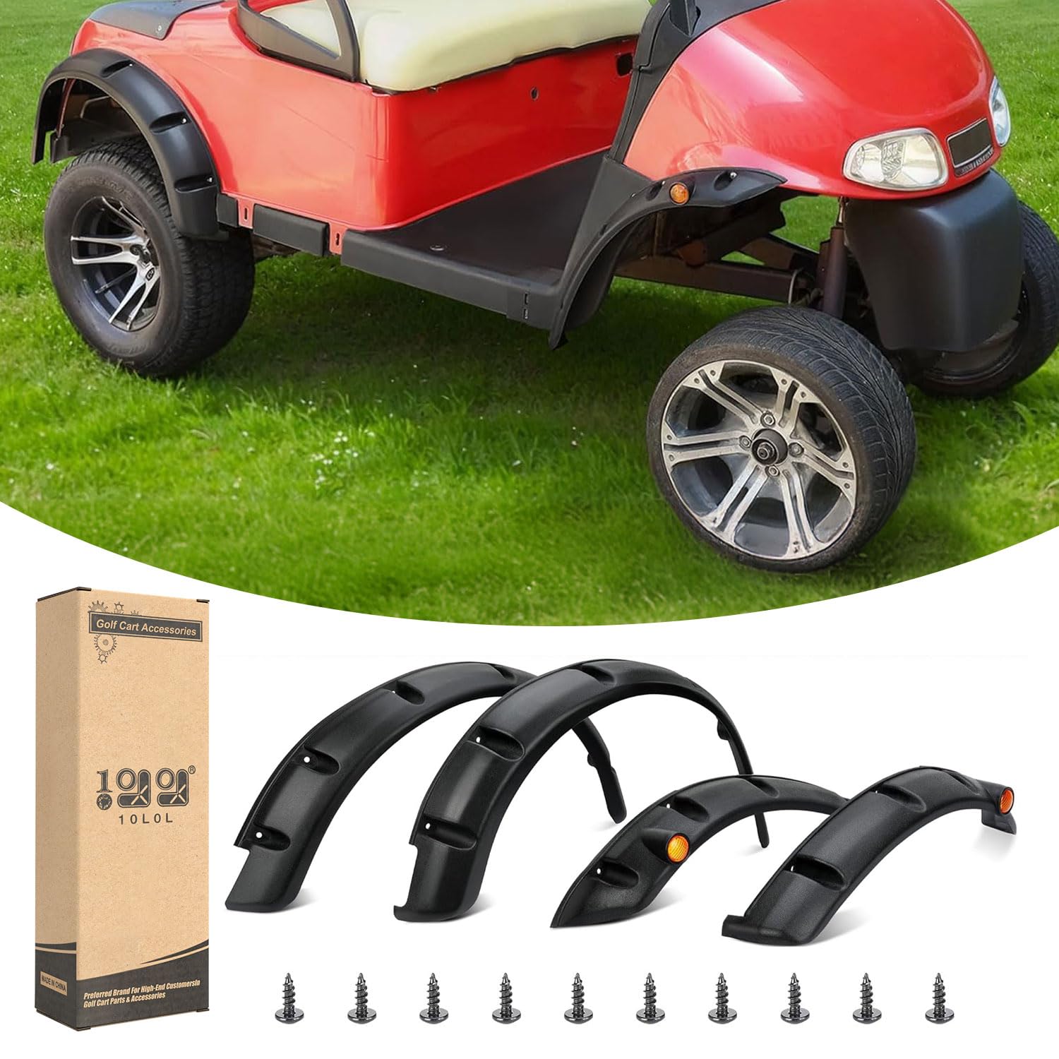 Photo 1 of 10L0L 4PCS Golf Cart Fender Flares, Exact Fit for Standard EZGO RXV 2008-2015, Impact-Resistant ABS Plastic Mud Guards with Reflectors & Stainless Steel Hardware - Not for Modified Carts