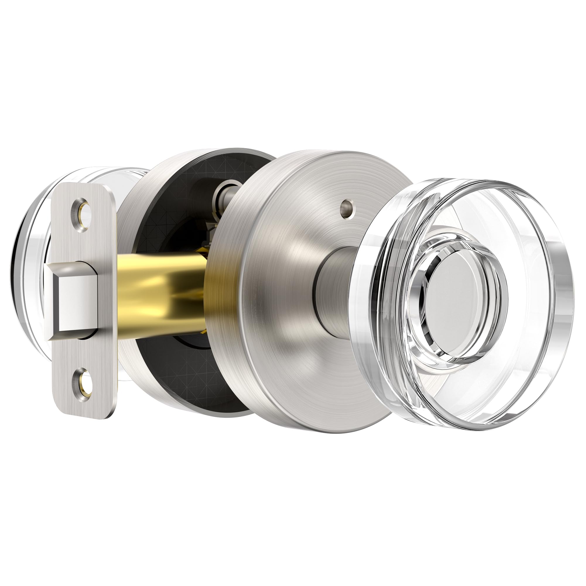 Photo 1 of naubea Brushed Nickel Door Knobs Crystal Door Knob Interior Privacy Door Knobs Round Glass Door Knob for Bedroom and Bathroom, Satin Nickel