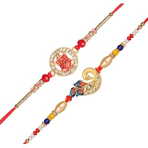 CHERKRAFT Set of 2 Rakhi for Brother with Greeting Card Thread for Bro/Men Raksha Bandhan Ganesha/Om/Peacock/Fancy Premium Ra