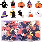 Lyreh 60pcs Halloween Resin Charms for Crafts, Multi Shape Flatback Slime Halloween Resin Miniatures Ornaments for DIY Jewelry Making Scrapbooking Wreath Decorations