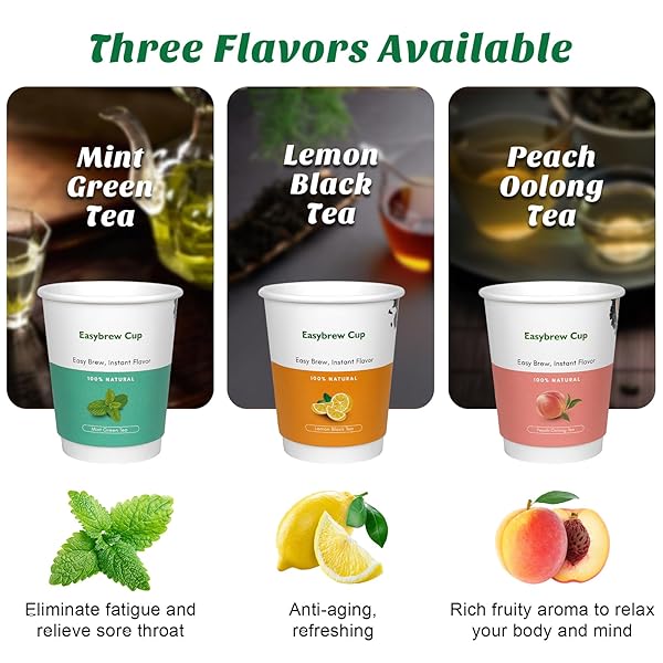 EASYBREW CUP TEA WITHIN PAPER CUP, 10 PCS DISPOSABLE CUPS WITH TEA IN THE BOTTOM, FLAVORED INSTANT TEA, DELICIOUS ORGANIC GREEN TEA PERFECT FOR HOME, OUTDOOR, TRAVEL, UNIQUE TEA GIFT(MINT GREEN TEA)