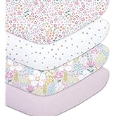 Little Grape Land Crib Sheets Baby Toddler Sheets 4 Pack Fitted for Boys Girls, Standard Size 28x52‘’ Crib Mattress, Super Soft Breathable Washable Microfiber (Floral/Blossom/Dots/Blush Pink)