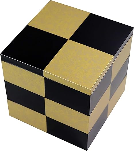Amazon 重箱 市松gold 3段 15cm 黒 便利な 保冷バッグ 無料 お重箱 漆