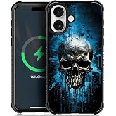 CARLOCA for iPhone 17 Compatible with Magsafe Case for Girl Boy Shockproof Soft Silicone Protection Magnetic Charge Fashion Pattern Skull Blue Smoke
