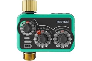 RESTMO 3-Dial Analog Sprinkler Timer with Brass Inlet & Outlet, Mechnical Water Timer for Garden Hose with Manual/Rain Delay,