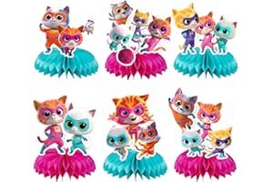 CHAMPBULL 6Pcs Super Kitt Party supplies set Honeycomb Centerpieces Double Sided Table Topper for birthday party decoration (Super Kitty)