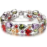 Bracelet for Women Multi Color Cubic Zirconia Crystal Links Bracelets Jewelry Gifts for Mom 7.5 Inch