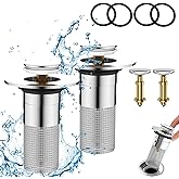 Pop Up Bathroom Sink Stopper, 2Pcs Bathroom Sink Drain Strainer with Removable Stainless Steel Filter Basket Hair Catcher, for US Universal Bathroom Basin Sink Stopper Replacement