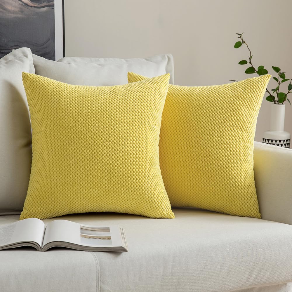 MIULEE Corduroy Cushion Cover Fabric Granule Throw Pillow Case Square Solid Home for Sofa Chair Couch Bedroom Decorative Pillowcases with Invisible Zipper 2 Pieces Lemon Yellow 50x50cm 20x20 Inch