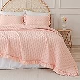 Cmfshape Bedding Set-3 Pieces Ultrasonic Quilt Sets with Ruffled Edges for an Elegant Bedroom Decor Suitable All Season,Pink(Twin XL 80"x90")