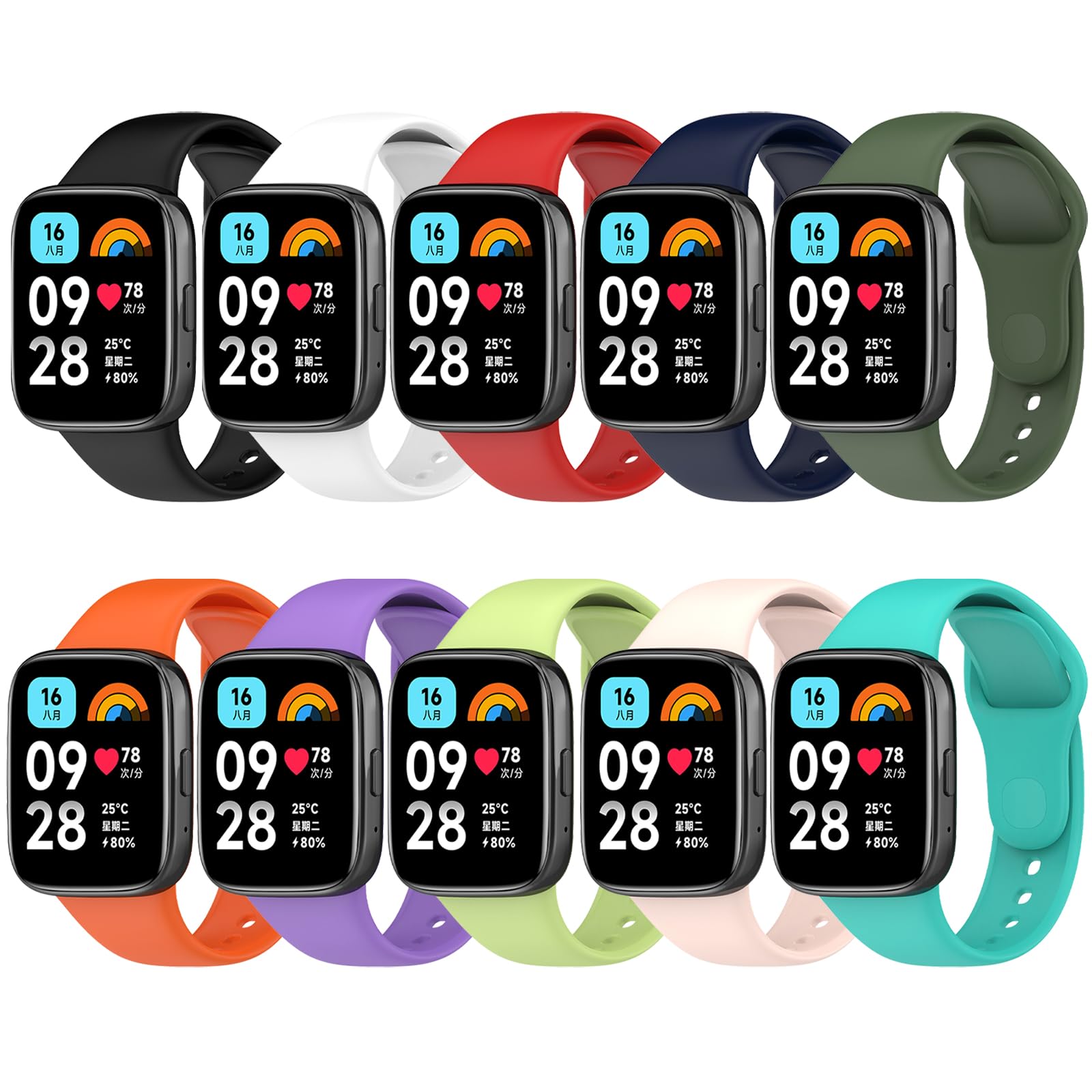 BDIG Pack of 10 Wristbands Compatible with Xiaomi Redmi Watch 3 Active, Replacement Silicone Strap with Colourful Strap
