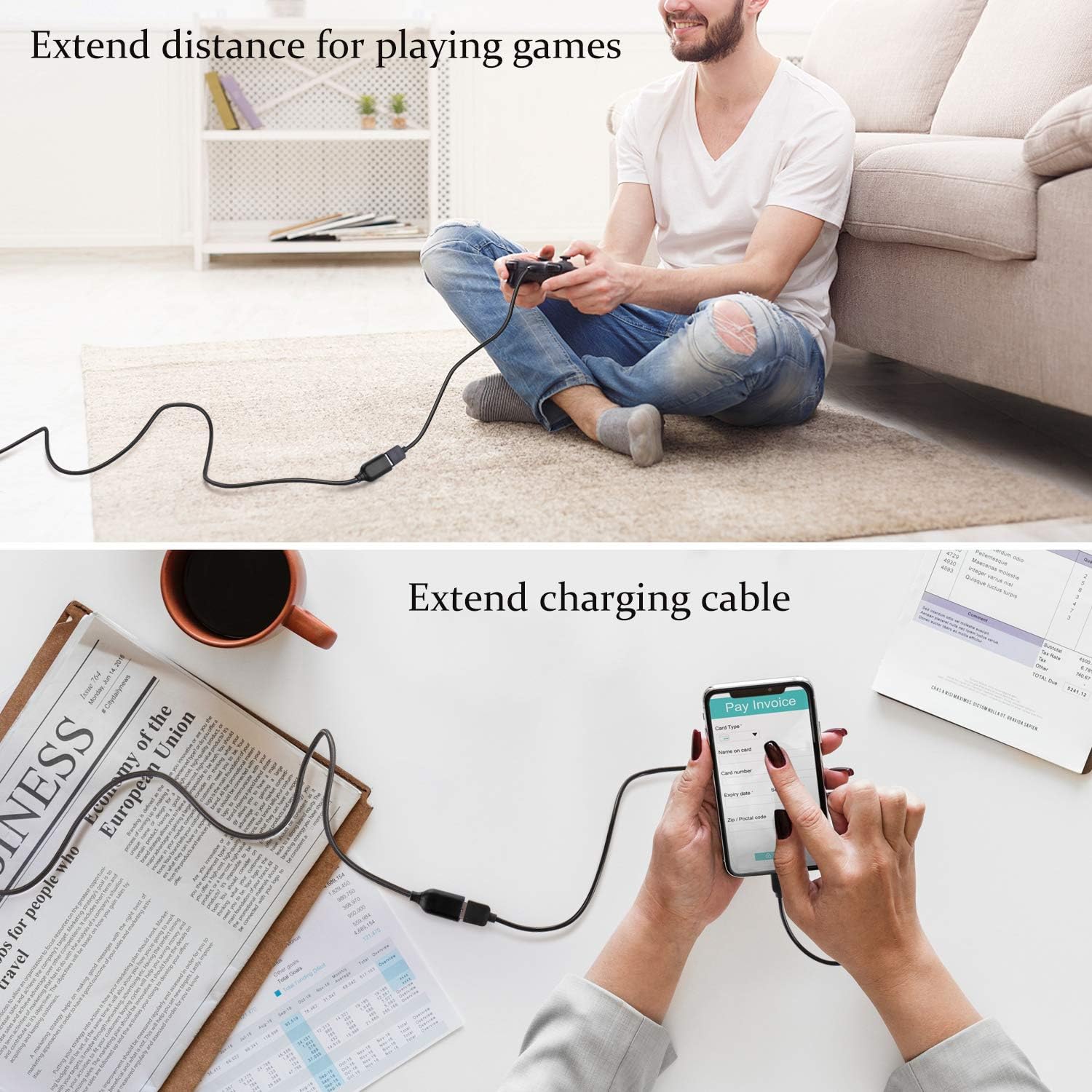 OKRAY 5 Pack Nylon Braided USB 2.0 Extension Cable Extender Cord - A Male to A Female with Gold-Plated Connector - 6 Feet (1.83M) (All Black): Computers & Accessories