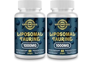 LIPMAXMALL Liposomal Taurine Supplement 1000mg, High Absorption Amino Acid for Heart, Nerve, Brain, Visual, Longevity & Muscle (60 Softgels - 2 Pack)