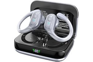 sajawass Wireless Bluetooth Earbuds, 75Hrs Playback, LED Display Charging Case, Ear Hooks, IPX7 Waterproof, Over-Ear Design for Sports, Running, Workout Sliver