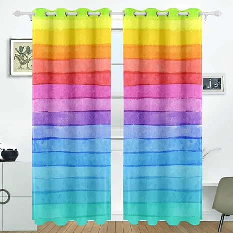 Coosun Striped Rainbow Blackout Curtains Darkening Thermal
