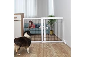 ZJSF Freestanding Doorway Dog Gate Adjustable Wooden White Expandable Pet Gate for The House Indoor Dog Gates Extra Wide Dog Fence
