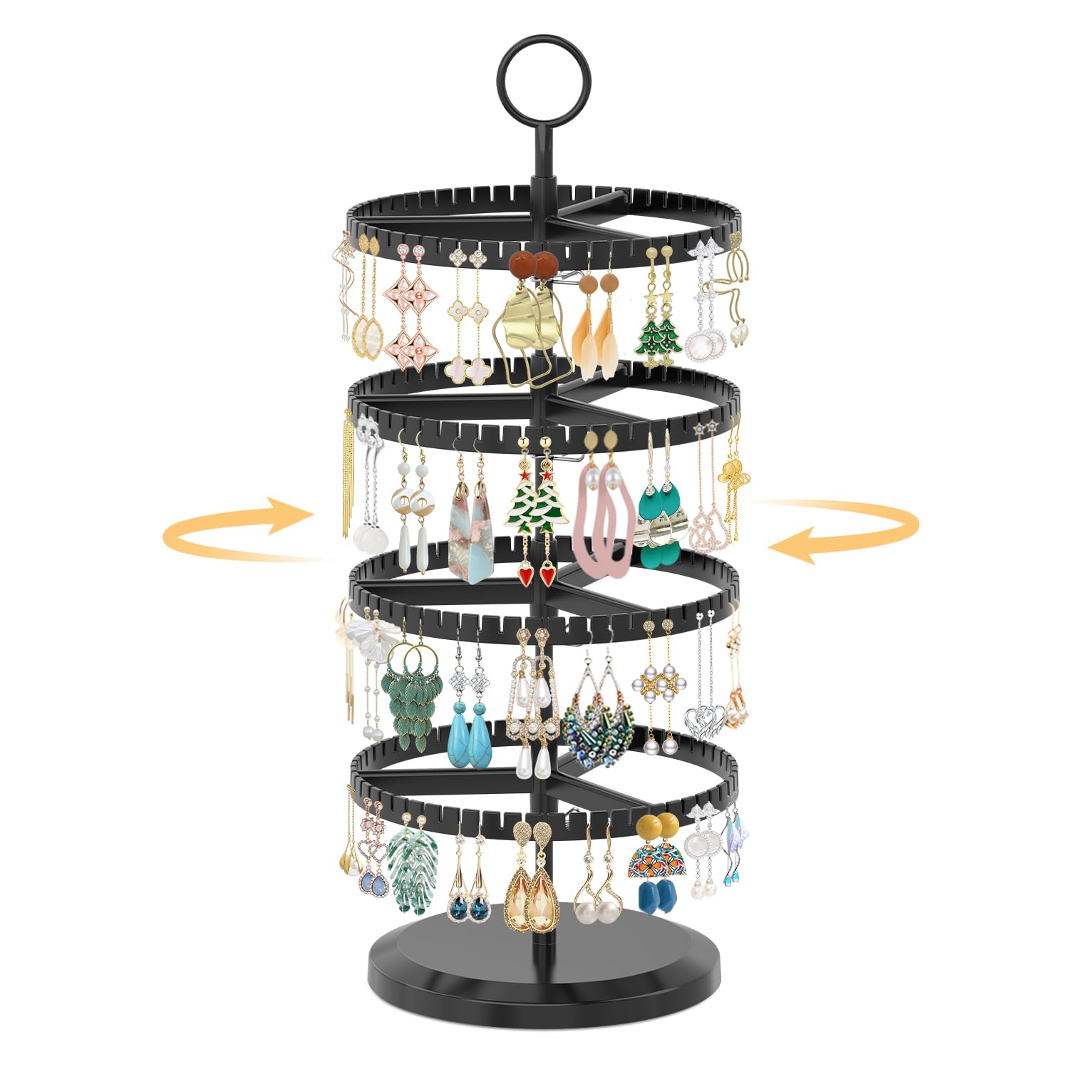 Photo 1 of EsLuker.ly Earring Holder Organizer Rotating Stud Display Tree Rack with 228 U-Slots for Women Girls, Large Adjustable 4 Tier Plastic Storage Stand with Metal Tray for Pierced Hoop Post Earring, Black