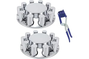 CABTHERLYN ABS Chrome Plastic Front Axle Cover Kits with 33mm Thread-on Flange Nut Covers for Semi Trucks in Pairs (Flat Top, 2 Set)