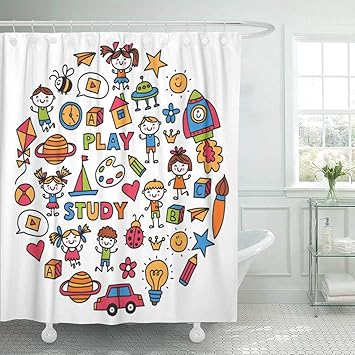 Amazon Com Emvency Fabric Shower Curtain With Hooks Drawing