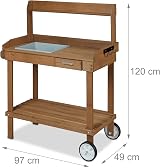 Relaxdays Wooden Planter Table with Wheels, 120 x 97 x 49 cm, Brown view 4