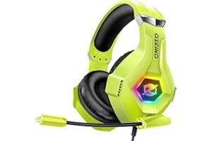 Ozeino [2024 New Gaming Headset, Gaming Headphones with Noise Cancelling Mic Memory Earmuffs RGB Light for PC, PS4, PS5, Xbox Headset Phone, Switch, Mac -Yellow