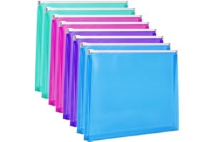 EOOUT 8pcs Plastic Envelopes, Poly Zip Envelopes, Letter Size, Expanding Plastic Envelopes with Zipper, 9.8 x 12.8 Inches, 4 Assorted Colors, for School and Office Supplies