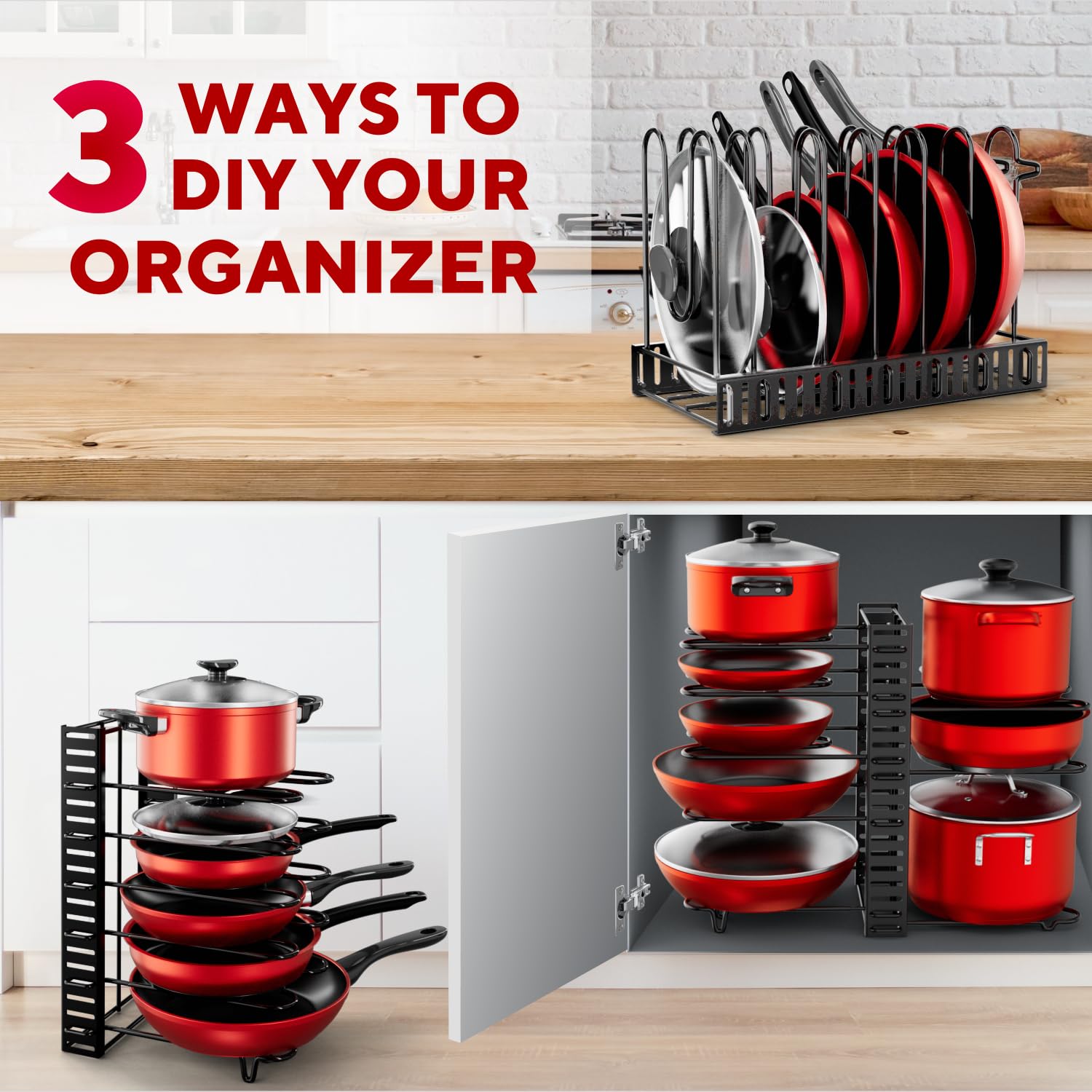 Pan Organizer Rack Mua Pots and Pans Organizer Under Cabinet - 8-Tier Adjustable Pan ...